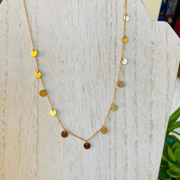 .925 Sterline silver Delicate Gold Disc Chain Necklace - Picture 1 of 10